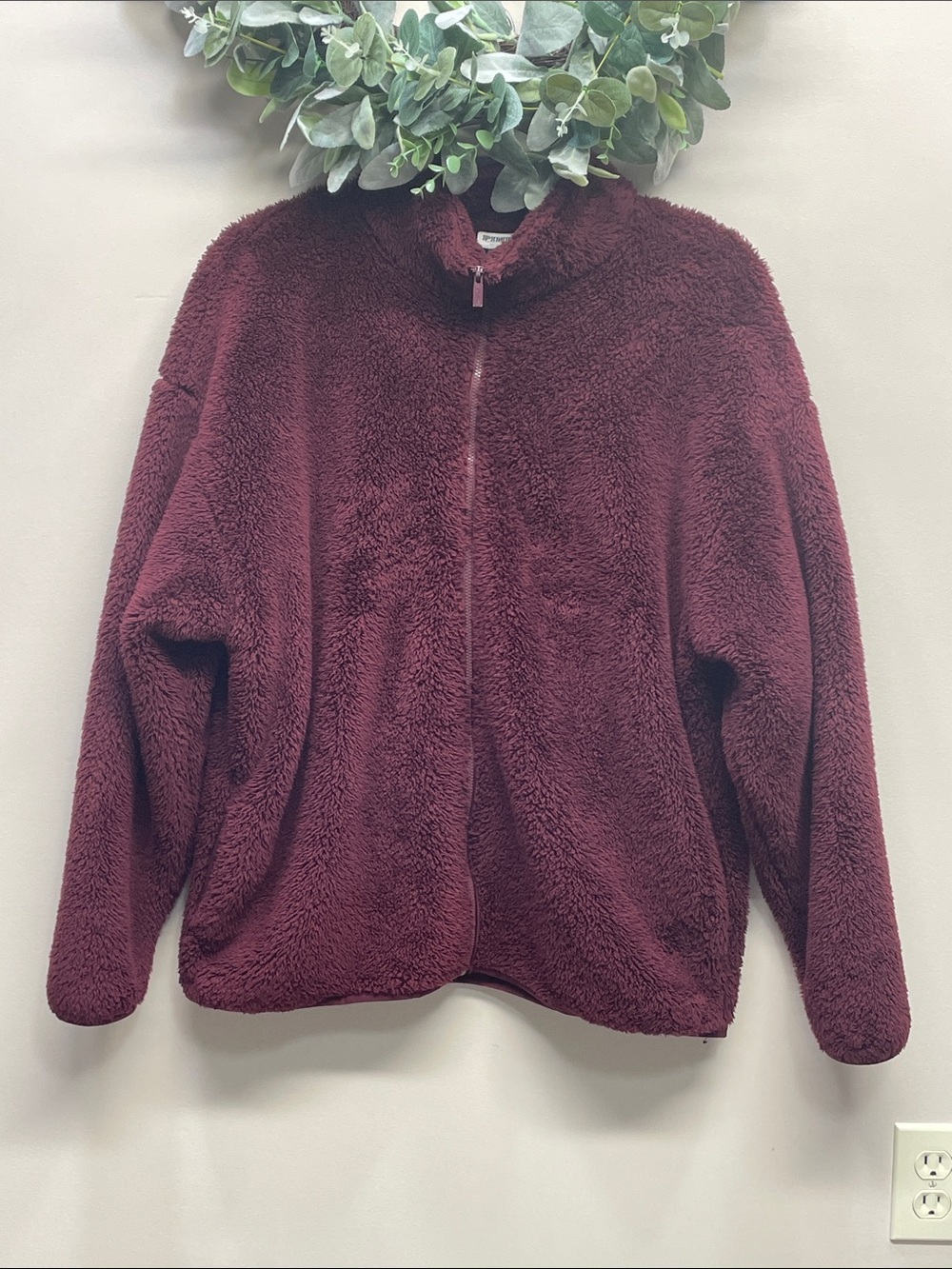 PINK Victoria’s Secret Teddy Full Zip Jacket Ruby Burgundy Cozy Fleece Sherpa M